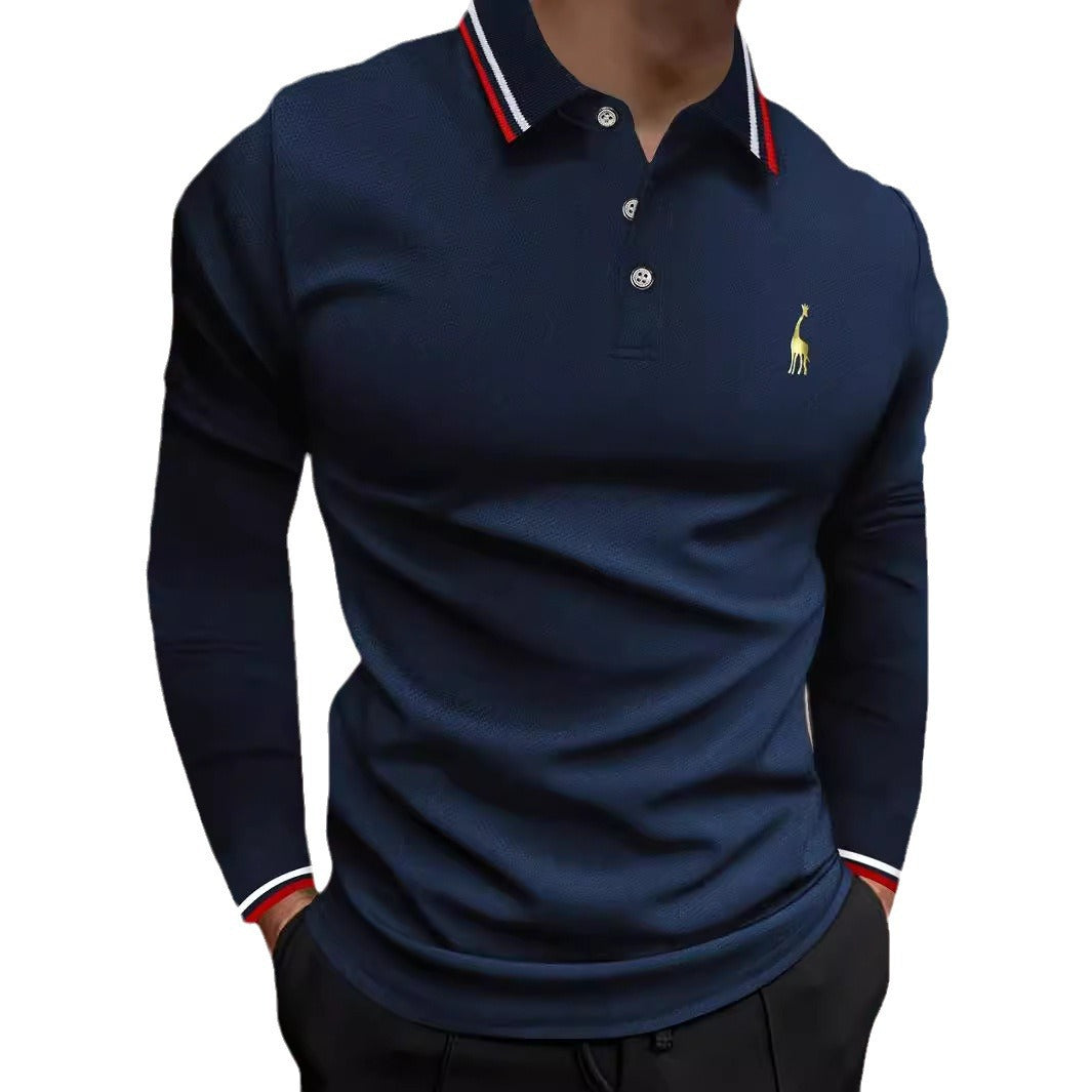 Herren Langarm Poloshirt mit sportivem Kragen und kontrastierenden Bündchen EB