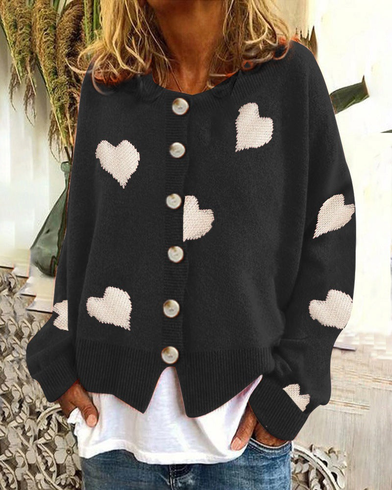 Damen kuschelige Strickjacke mit Herzmotiv EB