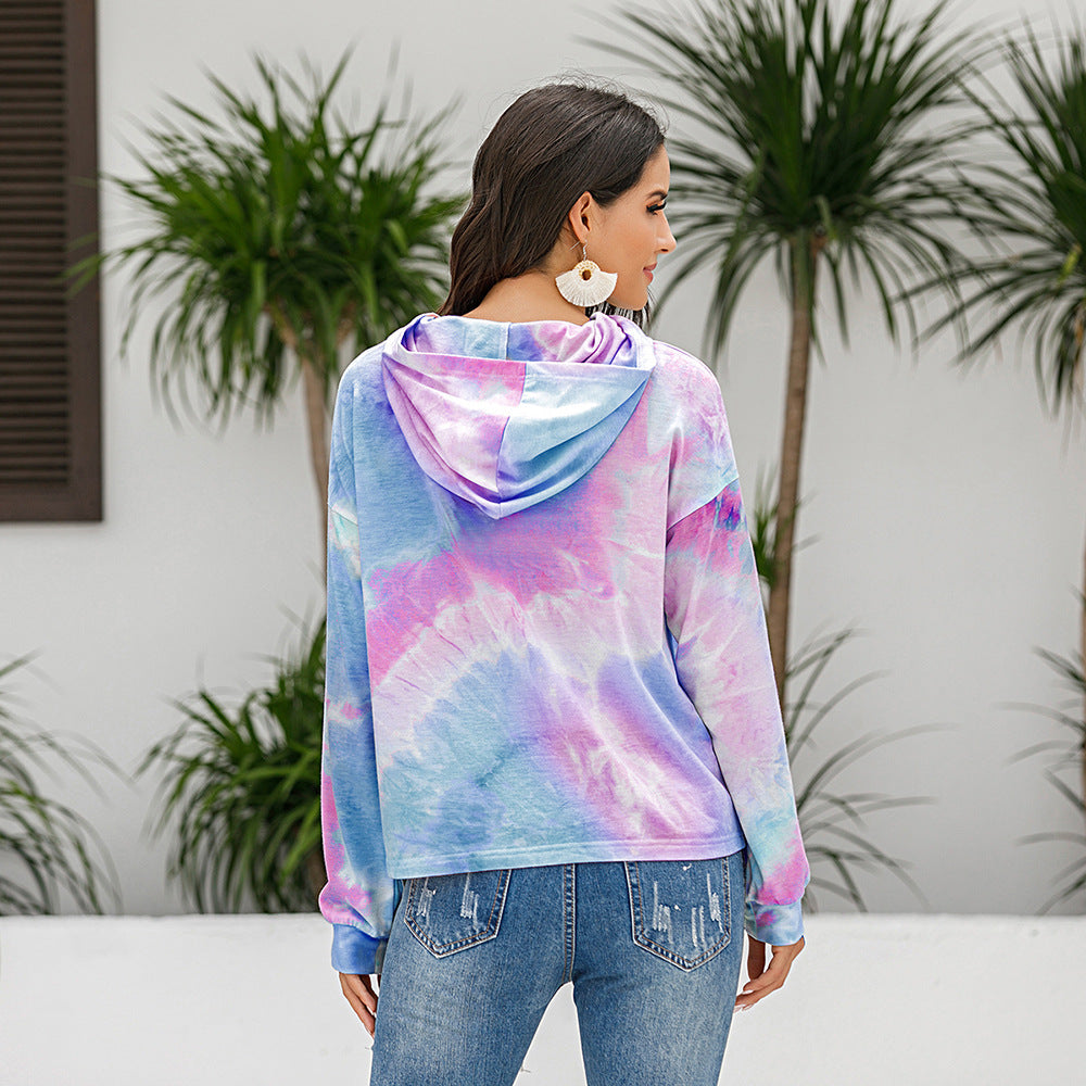 Damen lässiger Kapuzenpullover mit modernem Tie-Dye-Design EB