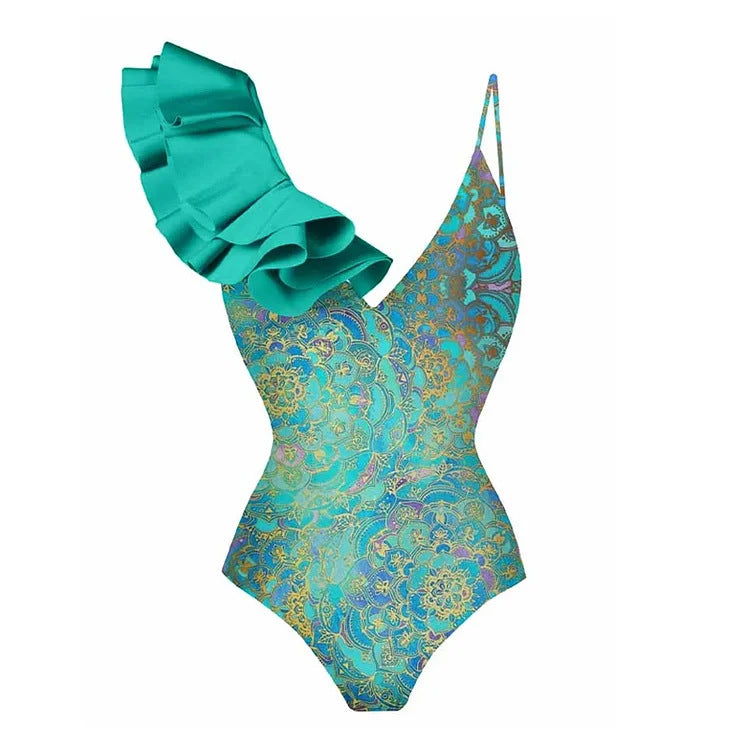 Damen Einteiler Badeanzug mit trendigem Volant-Design EB