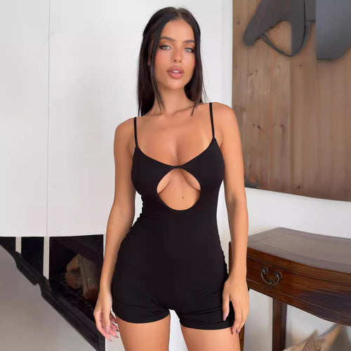 Damen figurbetonter Jumpsuit mit verführerischem Cut-Out und Spaghettiträgern EB