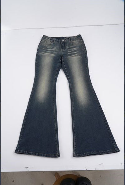 Damen Flared Jeans mit hohem Bund und schickem Used-Look EB