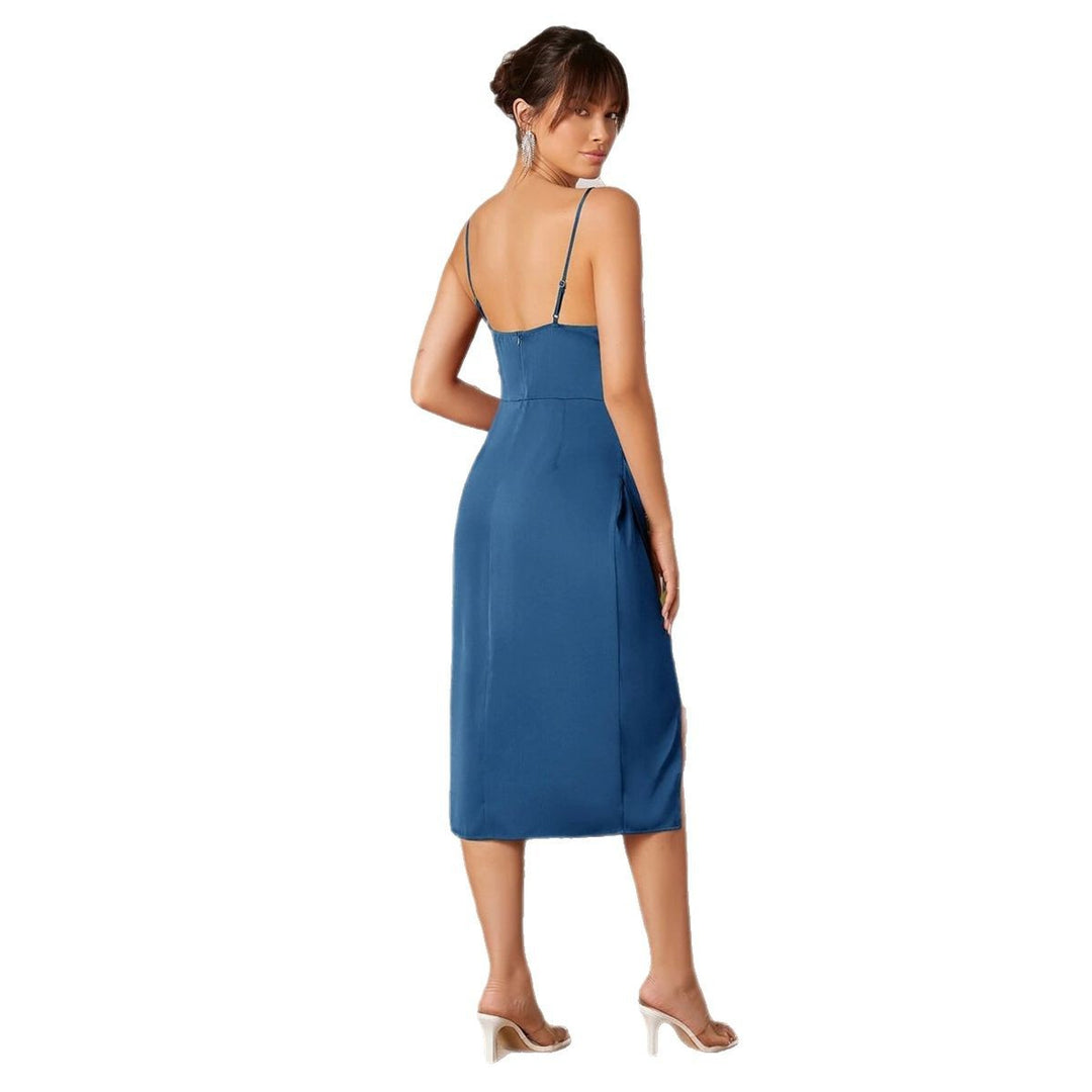 Damen Wickelkleid mit verführerischem Schlitz und schmalen Spaghettiträgern EB
