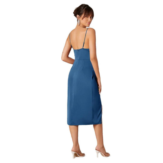 Damen Wickelkleid mit verführerischem Schlitz und schmalen Spaghettiträgern EB