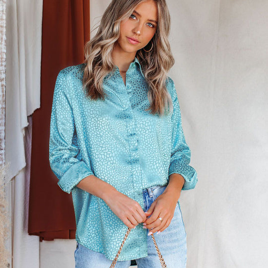 Damen Elegante Bluse mit feinem Strukturmuster und durchgehendem Knopfverschluss EB