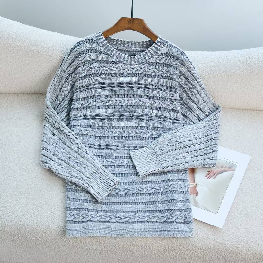 Damen Strickpullover mit detailiertem Zopfmuster und lässigem Schnitt EB