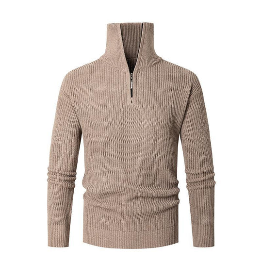 Herren nan strukturierter Halbzip-Pullover mit hohem Kragen, robuster Rippstruktur und elastischen Bündchen EB