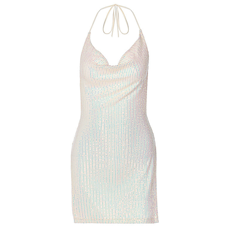 Damen Funkelndes Minikleid mit schmalem Schnitt und Halterdesign EB