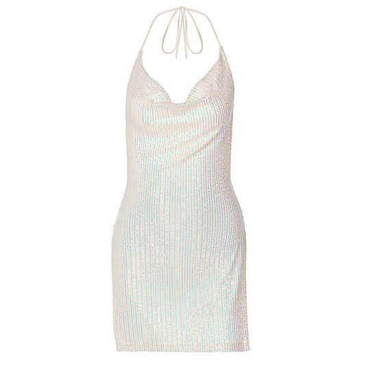Damen Funkelndes Minikleid mit schmalem Schnitt und Halterdesign EB