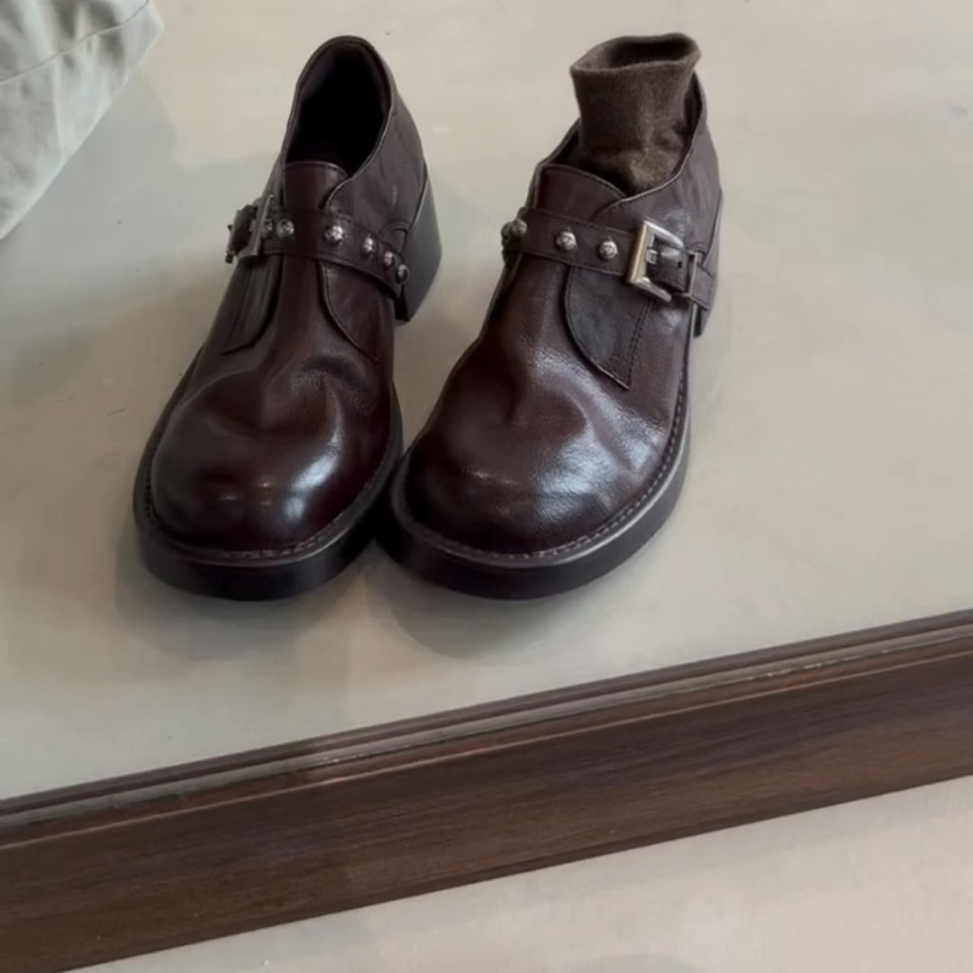 Damen Stiefeletten mit dekorativer Schnalle und robustem Blockabsatz EB