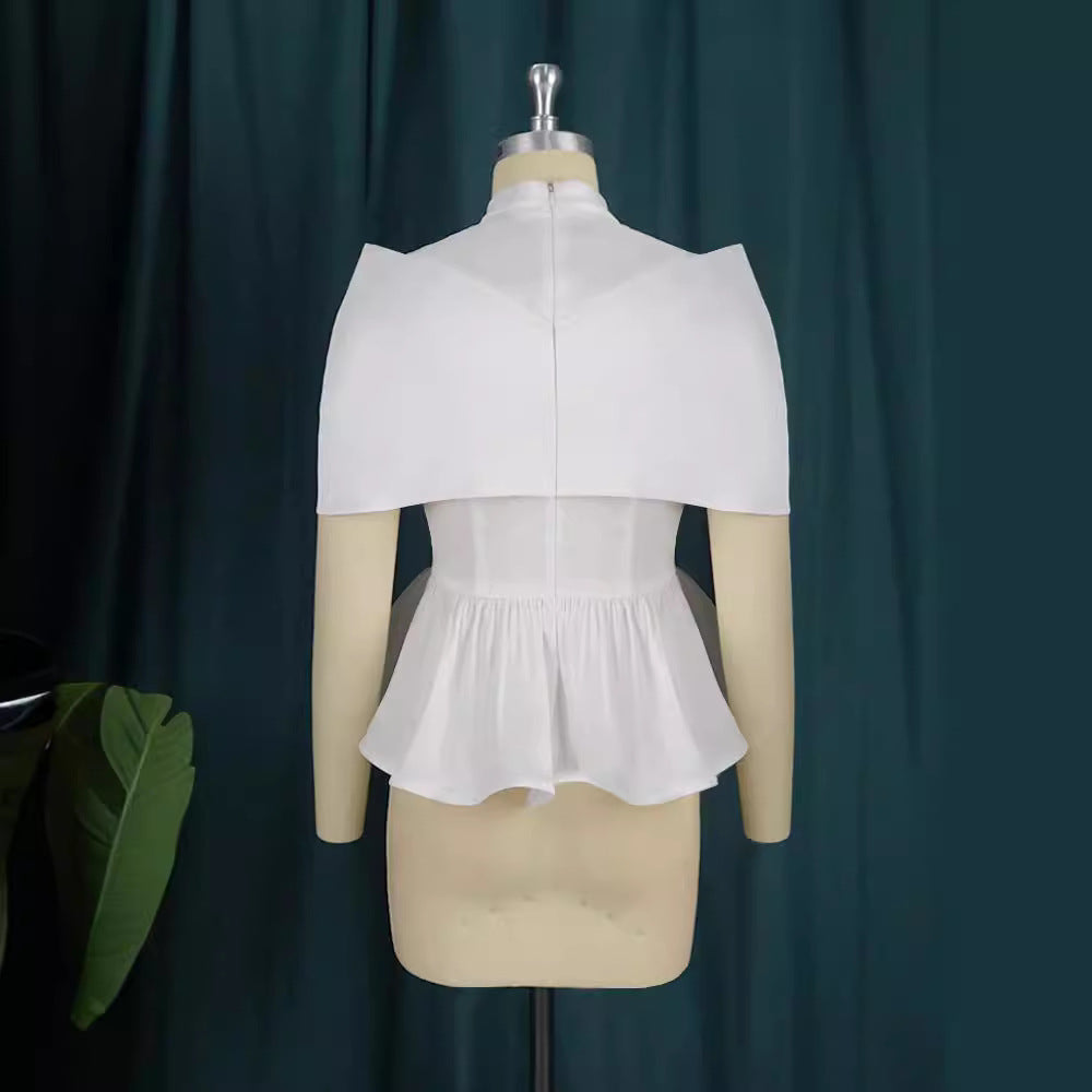 Damen elegante Peplum-Bluse mit transparenten Details EB