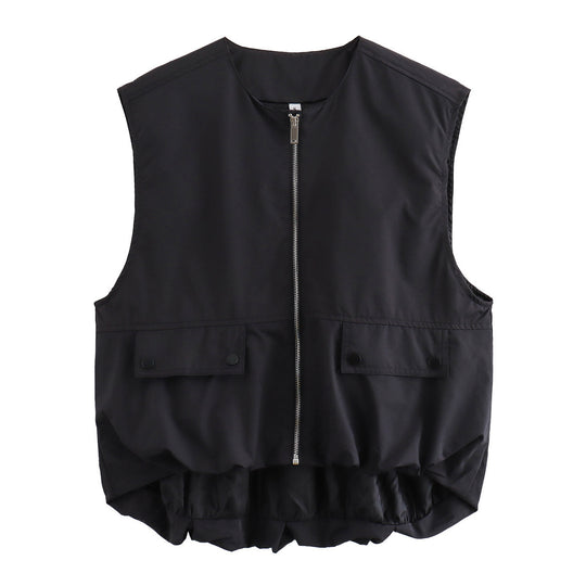 Damen Steppweste mit hohen Taschen und Gummizug EB