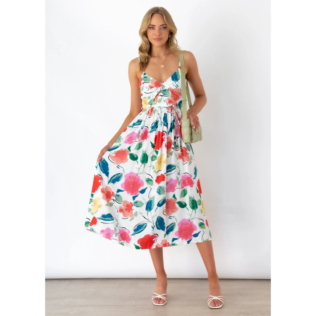 Damen Midikleid mit elegantem Wickeldesign und floralem Mustermix EB