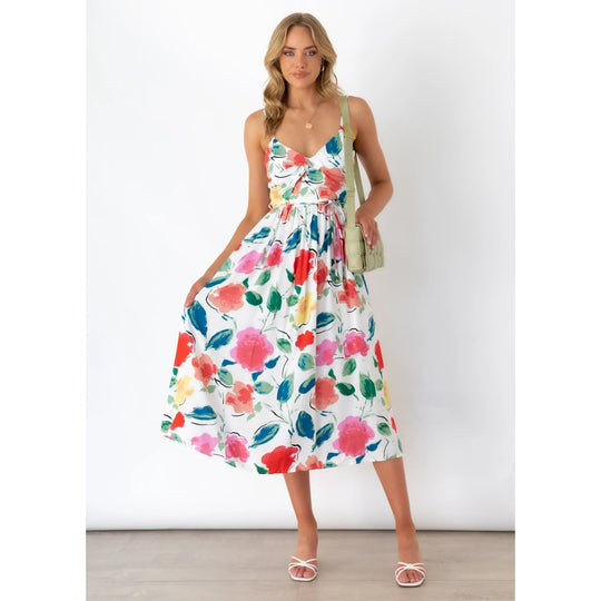 Damen Midikleid mit elegantem Wickeldesign und floralem Mustermix EB