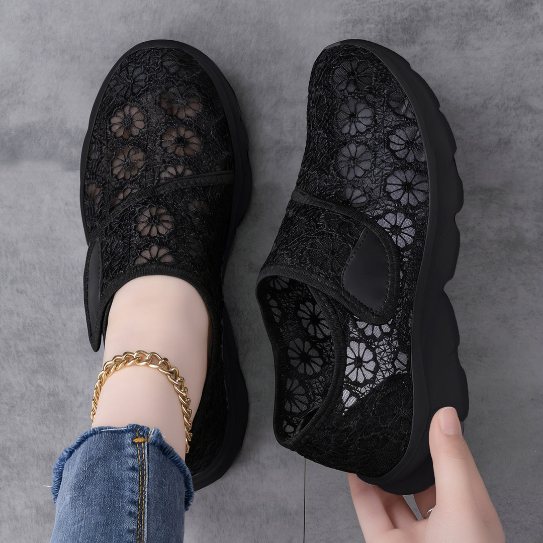 Damen Elegante und dekorative Slip-On Schuhe mit zusätzlichem Klettverschluss EB