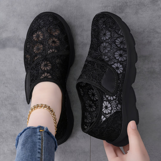 Damen Elegante und dekorative Slip-On Schuhe mit zusätzlichem Klettverschluss EB
