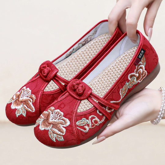 Damen nan bestickte Mary-Jane Slipper mit chinesischem Knotenverschluss und orthopädischer Komfortsohle EB