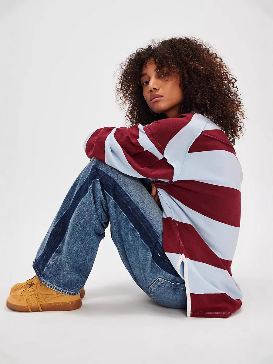 Damen Freizeit-Hemd im maritimen Streifenlook mit sportlichem Kragen und innovativen Details EB