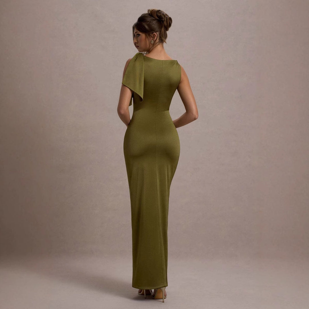 Damen Maxikleid mit asymmetrischem Trägerdesign und elegantem Silhouette EB