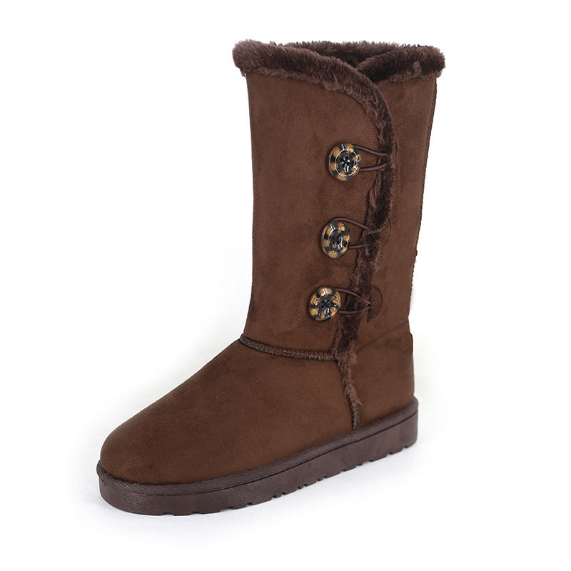 Damen modische Kurzstiefel mit wohligem Kunstfell und stilvollen Knopf-Details EB