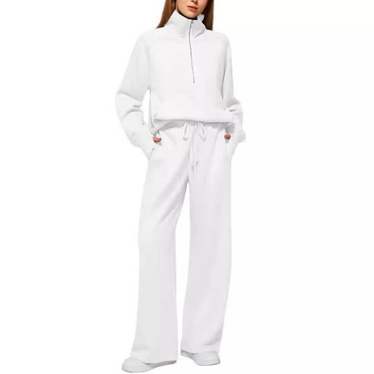Damen Freizeit Sweatpants-Anzug mit hohem Kragen und Kängurutasche EB
