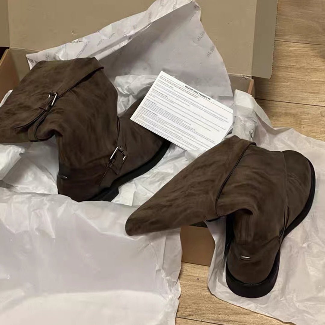 Damen Overknee-Stiefel mit glamourösem Schnallenverschluss EB