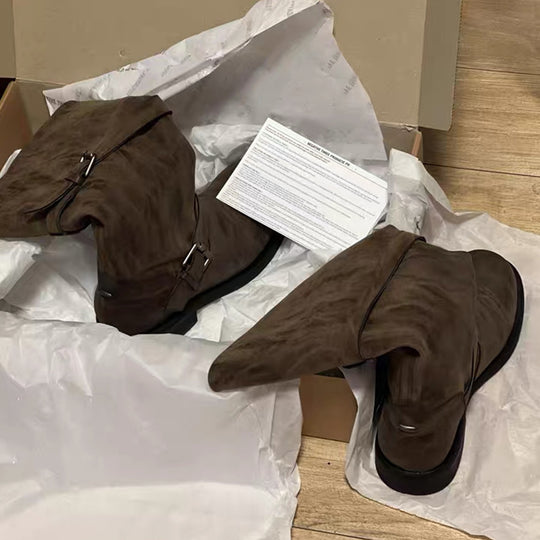 Damen Overknee-Stiefel mit glamourösem Schnallenverschluss EB