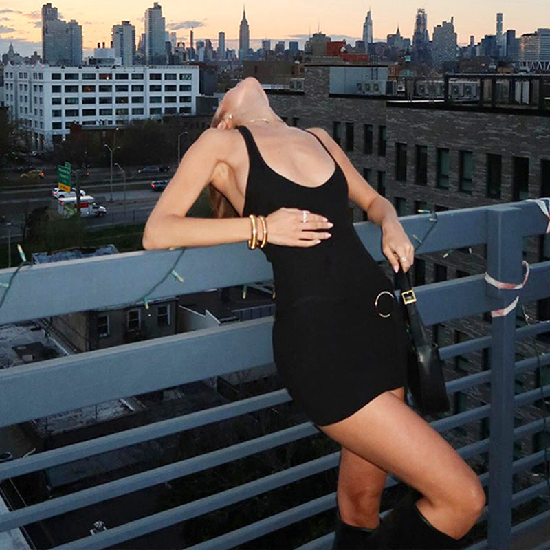 Damen Mini-Kleid mit verstellbarem Bund und lässigem Rückenausschnitt EB