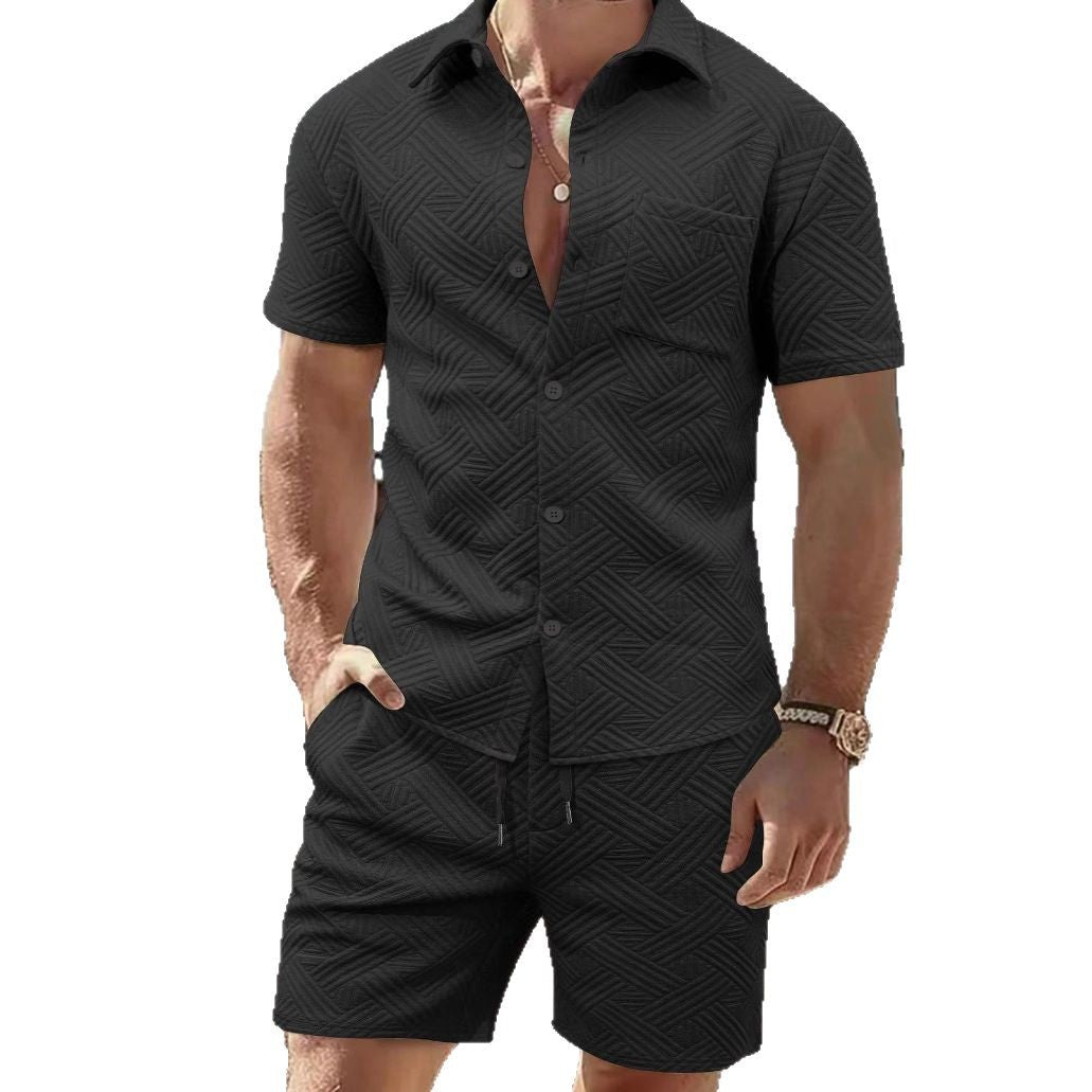 Herren elegantes Kurzarmhemd und Shorts Set mit strukturiertem Design EB