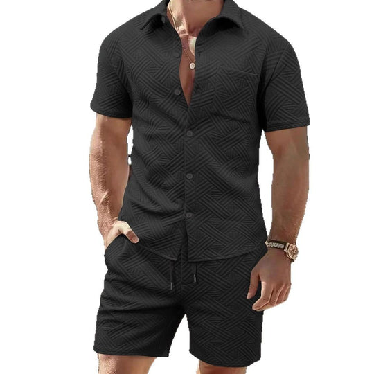 Herren elegantes Kurzarmhemd und Shorts Set mit strukturiertem Design EB