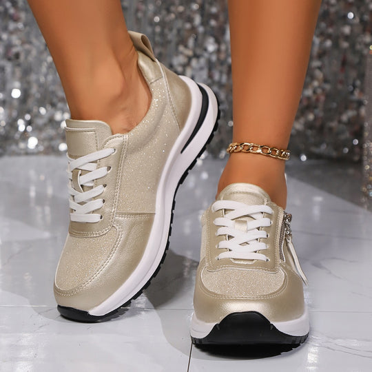 Damen modischer Keil-Sneaker mit seitlichem Reißverschluss gepolstertem Memory-Fußbett und profilierter Laufsohle EB