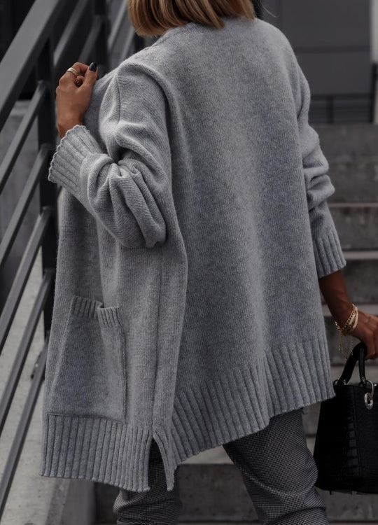 Damen gemütlicher Strickcardigan mit lässiger Silhouette und praktischen Taschen EB