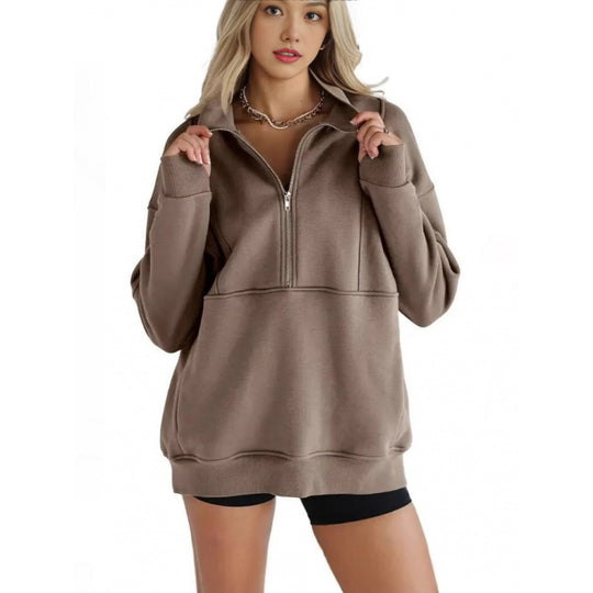 Damen Sweatshirt mit halbem Reißverschluss und oversized Schnitt EB