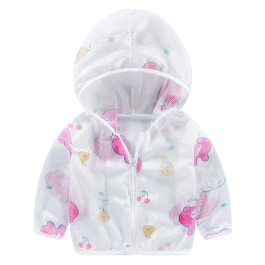 Unisex nan leichtgewicht atmungsaktive Kapuzenjacke für Babys und Kleinkinder mit Mesh-Sonnenschutz und Cartoon-Hasenmotiv EB