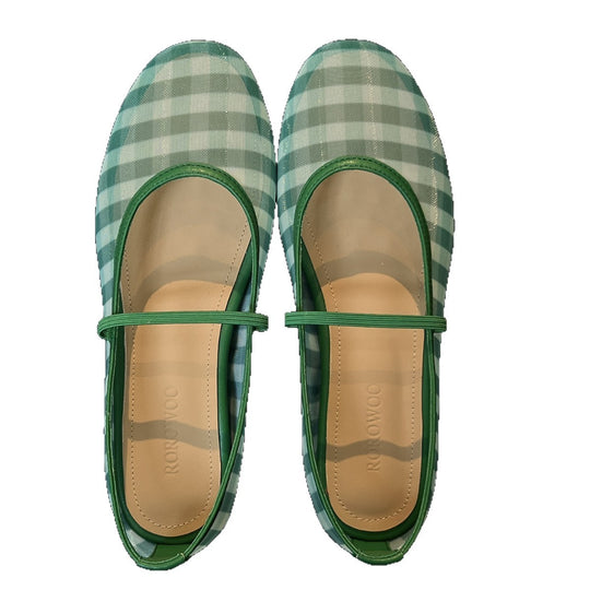 Damen Ballerinas mit modernem Karomuster und elastischem Riemchen EB
