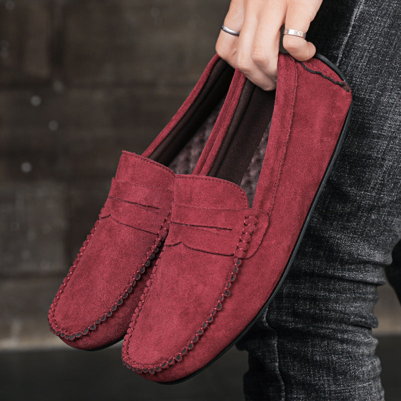 Herren elegante Veloursleder-Mokassin Fahrerhalbschuhe mit handgenähter Vordernaht und flexibler Gummiprofilsohle EB
