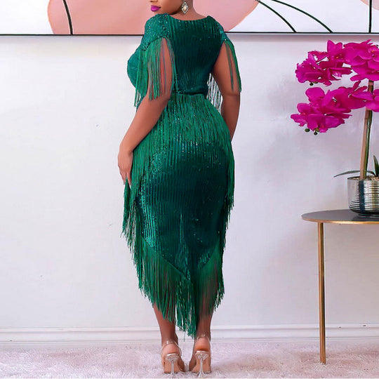 Damen glamouröses Abendkleid mit Fransendetails EB