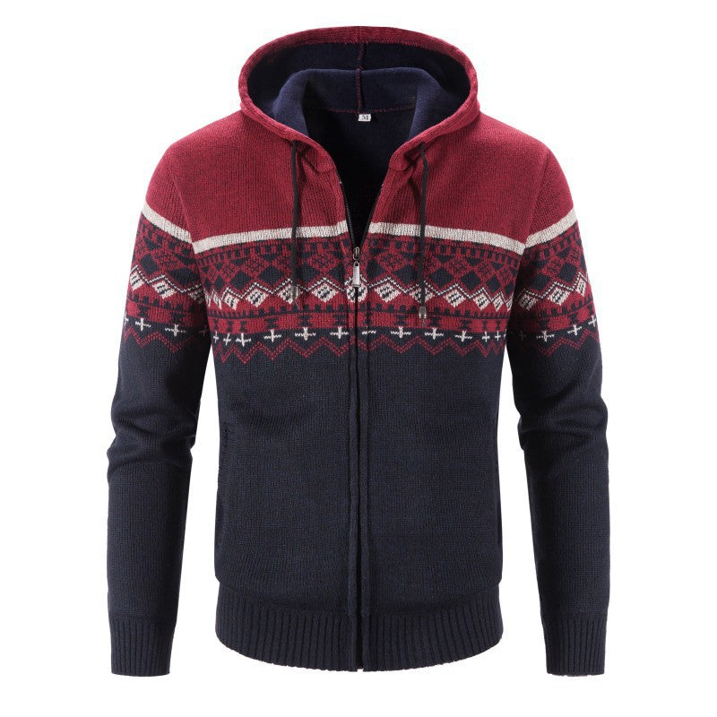 Herren Melierte Strickjacke mit Kapuze und Norweger-Muster EB
