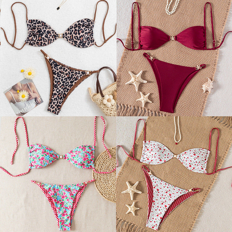 Damen Bikini-Set mit raffiniertem Leopardenmuster und eleganten Perlendetails EB