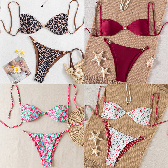 Damen Bikini-Set mit raffiniertem Leopardenmuster und eleganten Perlendetails EB
