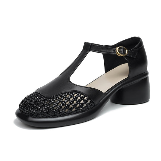 Damen Sandalen mit geflochtenem Vorderteil und komfortablem Blockabsatz EB