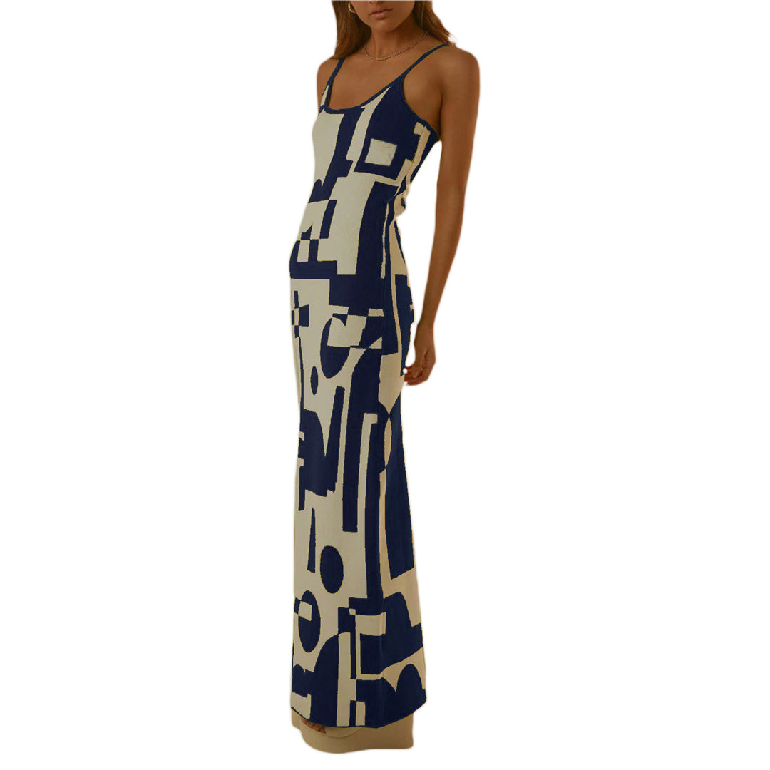 Damen Designer-Midi-Kleid mit stilvollem Grafikmuster EB