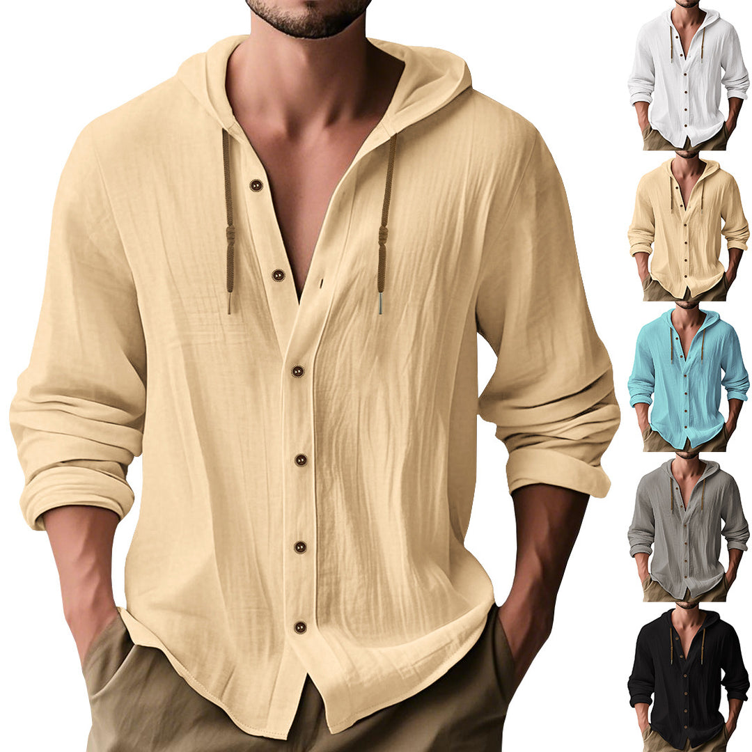 Herren lässige Kapuzenshirtjacke mit Knopfleiste und praktischen Taschen EB
