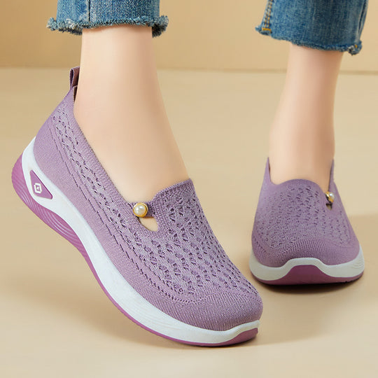 Damen nan atmungsaktive gestrickte Slip-On Slipper mit Perlenapplikation und stoßdämpfender EVA-Sohle EB