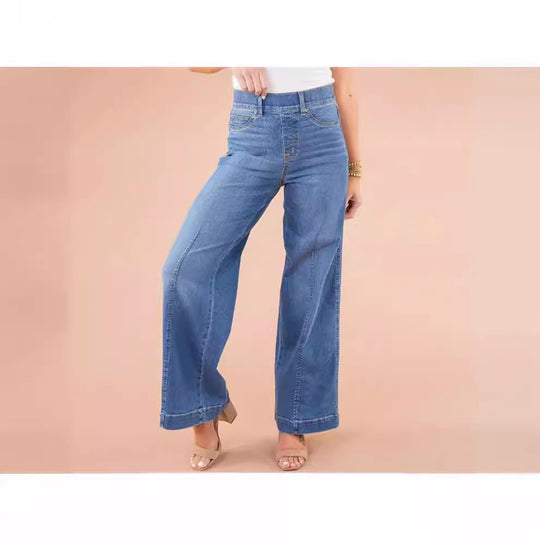 Damen weite High-Waist Jeans mit eleganter Schnittführung und markanten Nahtdetails EB