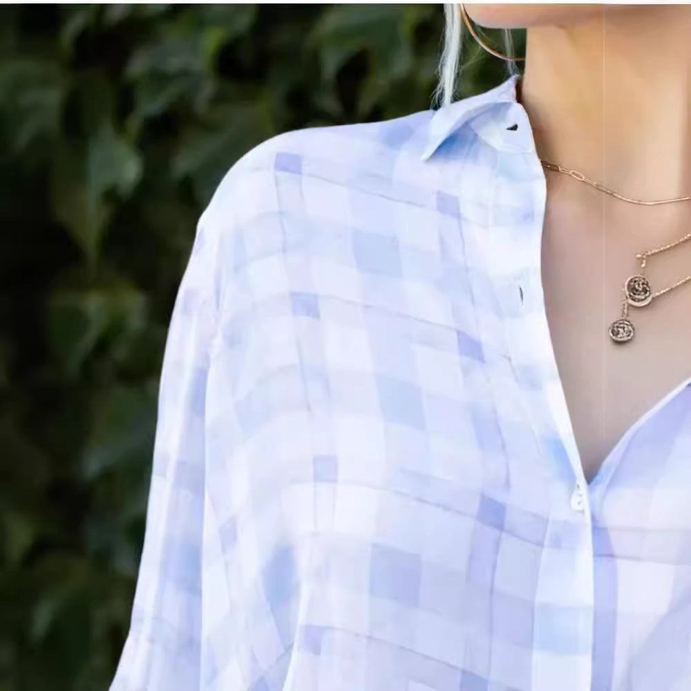 Damen Langärmlige Karo-Bluse EB
