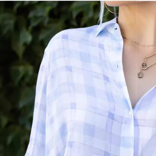 Damen Langärmlige Karo-Bluse EB