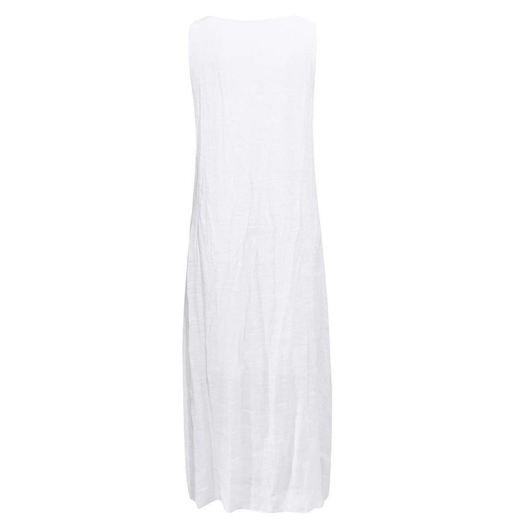 Damen Maxi-Strandkleid mit elegantem Spitzenbesatz und seitlichen Schlitzen EB