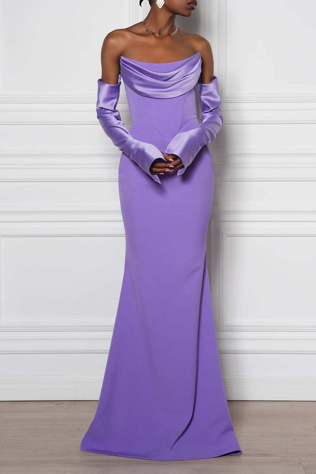 Damen Elegantes Meerjungfrau-Kleid mit schulterfreiem Design und langen Ärmeln EB