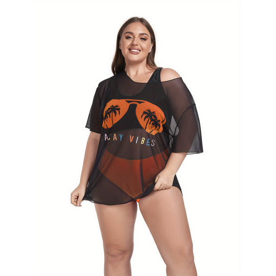 Damen Netz-Strandkleid mit lässigem Aufdruck EB